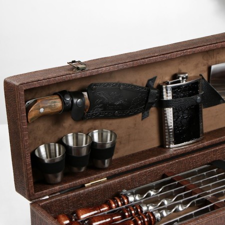 Set with skewers Gift "Elite-X" in a box from eco-leather No. 7-1