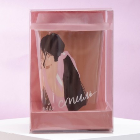 A ceramic glass with silicone lid "Your style", 300 ml, brown color-3