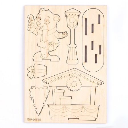 New Year's blanks for creativity. Wood painting "New Year! Bear "-4