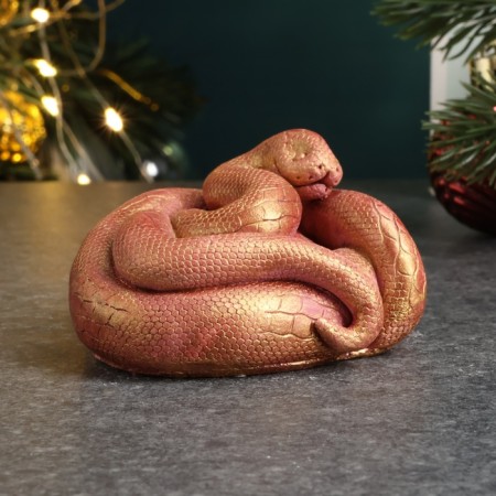 New Year. Symbol 2025. Figure "Snake Leia" burgundy with gilding, 4x6.5x7.5cm-2
