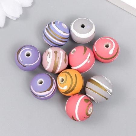 Acrylic beads "Striped Balls" set 10 pcs mix 1.6x1.6x1.6 cm