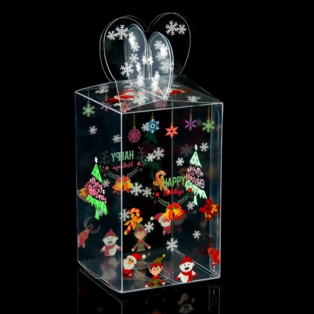 New Year. Box gift New Year's folding PVC "Merry Santa Claus" 6 x 6 x 10 cm.-3