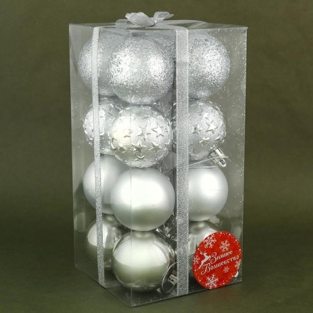 Set of balls plastic D-5 cm, 16 pcs "Star Night" silver-1
