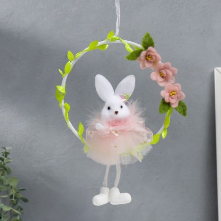 Souvenir suspension "Bunny on a wreath with flowers" mix 15x21 cm