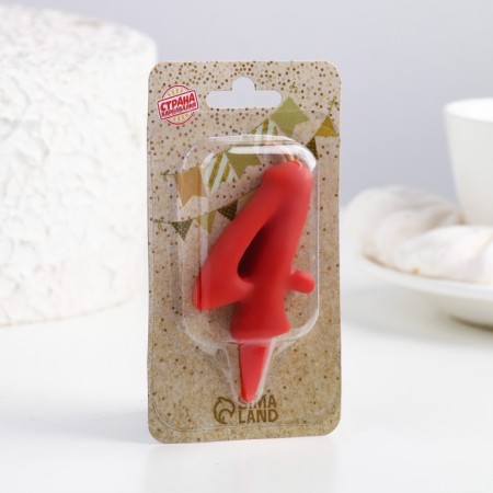 Candle for the cake the figure "Oval" "4", red, 5.5 cm-3