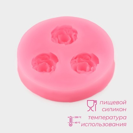 Mold Dolyana "Three Small Roses", silicone, 4.5 cm, pink color-1