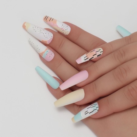 Follow nails "Abstraction", 12 pcs, with adhesive plates, ballerina form, multi -colored-7