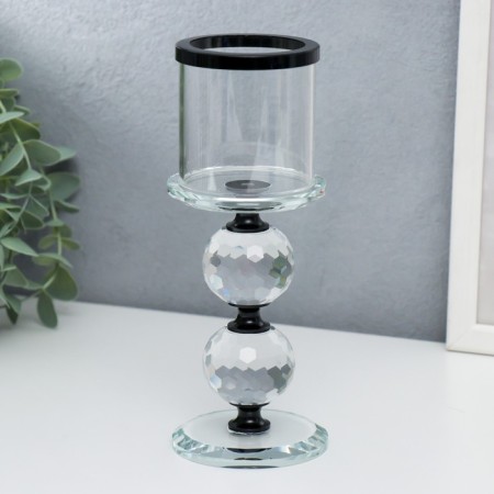 Glass of glass per 1 candle "Crystal ball" Black inserts 18.3x7x7 cm-1