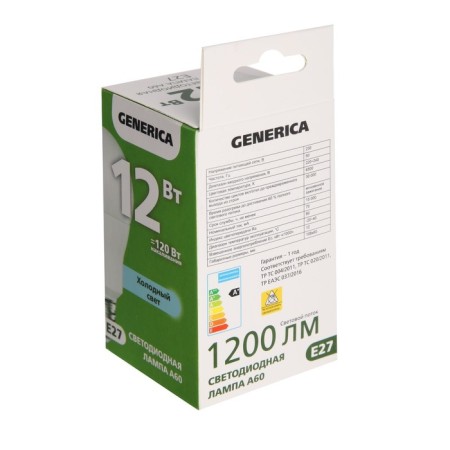 LED LED Generica A60, 12 W, pear, 6500 K, E27, 230 V, LL-A60-12-230-65-E27-G-1