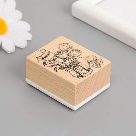 Printing wood, rubber "Flowers in the bucket" 5x4x2.5 cm-1