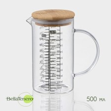 Кувшин стеклянный мерный с бамбуковой крышкой BellaTenero «Эко», 500 мл, 13×8×15 см