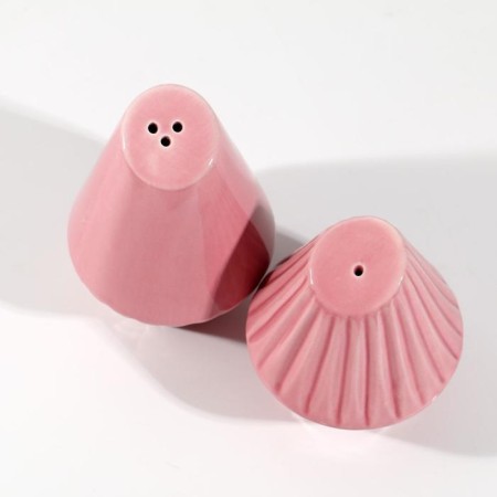 Ceramic Solonka and Listen "Geometry", 14.5 x 10.8 cm, pink color-2
