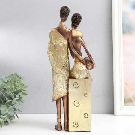 Souvenir Polystone "African couple" gold pattern - circles 14x11x36 cm-2