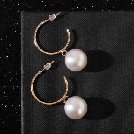 Earrings with pearls "Karelia" sphere on the ring, white color in gold, d = 2.5, bead No. 16