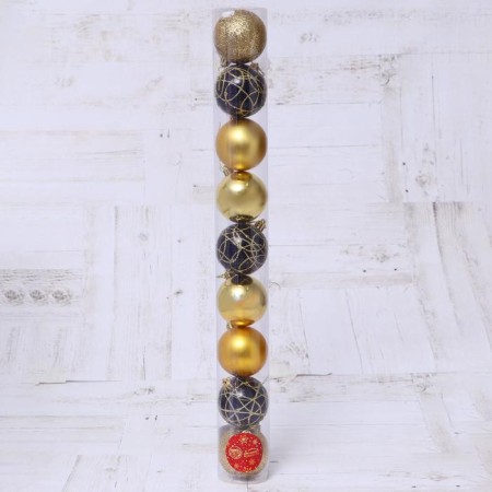 Set of balls plastic D-6 cm, 9 pcs "Aviva" gold-1