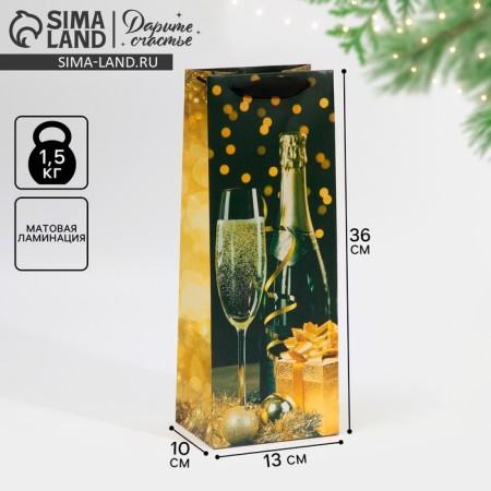 Package for the bottle "Festive night", 13 x 36 x 10 cm, New Year