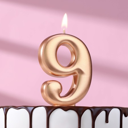 Candle for the Cake "European Giant", a number 9, 7 cm, pink gold