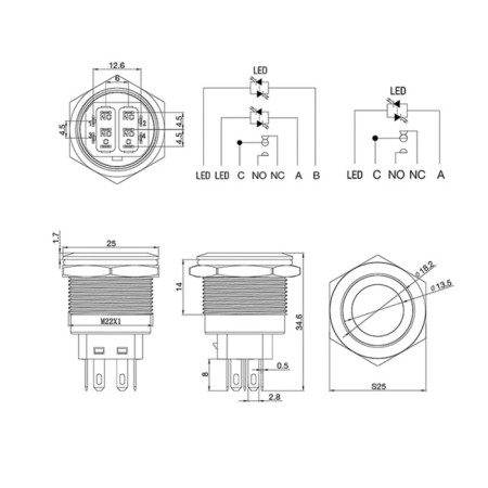 Anti-Vandal button Ø 22 12V (LED) B/Fix (5C) OFF- (ON)/ON- (OFF) subv./Green Rexant-4