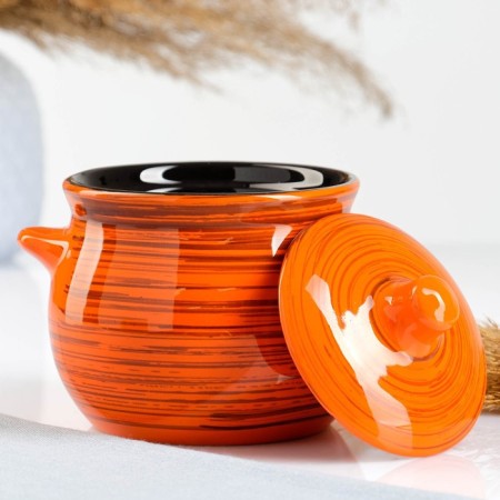 Ceramic Pikanto baking pot 0.65l / 12.5x11.5cm, orange strip-1