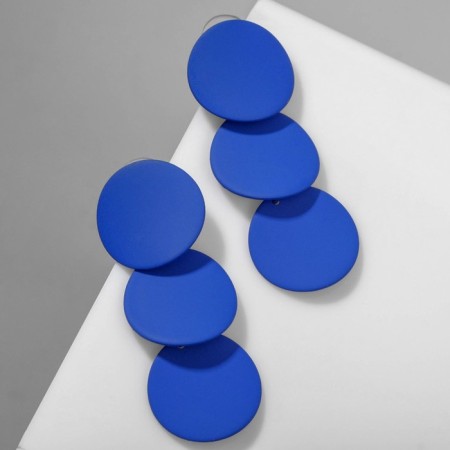 Earrings Metal "Azelia" circles, trio, blue color-1