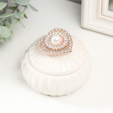 Coramics box "Heart with rhinestones and pearls" 7.7x7.7x6 cm