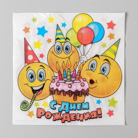 Two -layer paper napkins “Happy Birthday”, emoticons and cake, 33x33, 20 pcs.-1