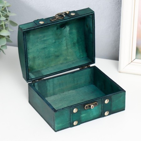 Casket wood chest "Alienora" with rivets, convex, green 15x11.5x7.5 cm-2