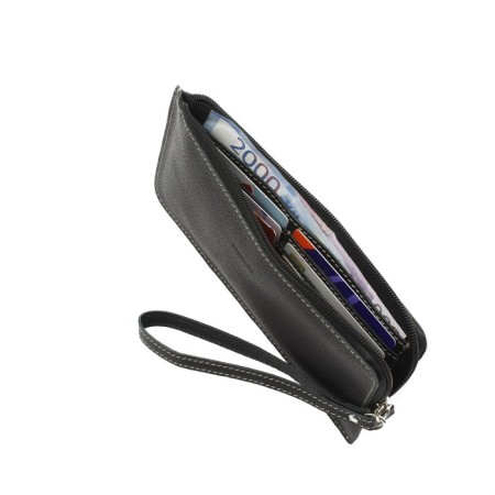 H-600 purse with zipper, card for maps (6)/coins/bill, color Black cascade 11x20x1cm-2