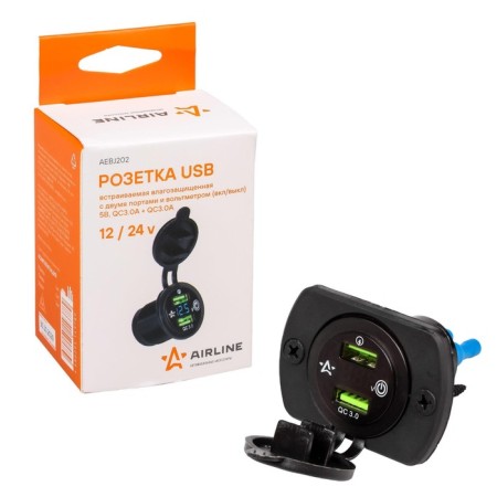 USB ROSET ARD AIRLINE, moisture -proof, with 2 ports and voltmeter, 5V, Qc3.0+Qc3.0 98281