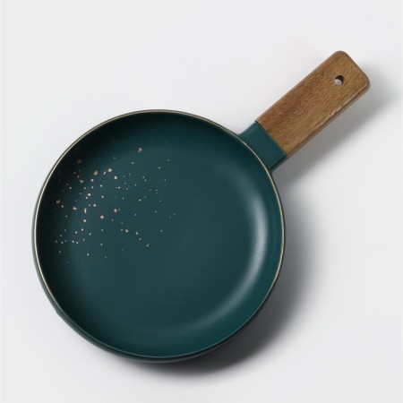 Porcelain dish for serving with a wooden handle Magistro, D = 20 cm, green color-3