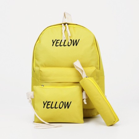 Set of backpacks on lightning from textiles, cosmetic bag, pencil case, yellow color-3
