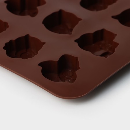 Baking uniform “Owls”, silicone, 19 × 15 cm, 12 cells, 3.5 × 3.5 × 1.5 cm, brown color-4