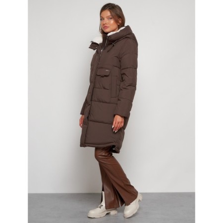 Coat insulated winter female, size 52, brown color-1