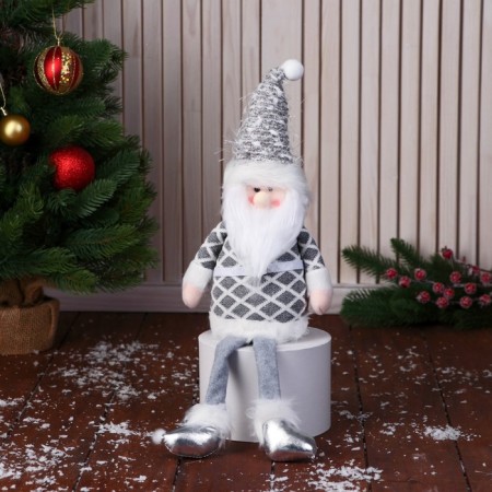 Soft toy "Santa Claus in a suit with a strap" 15x39 cm, white-gray