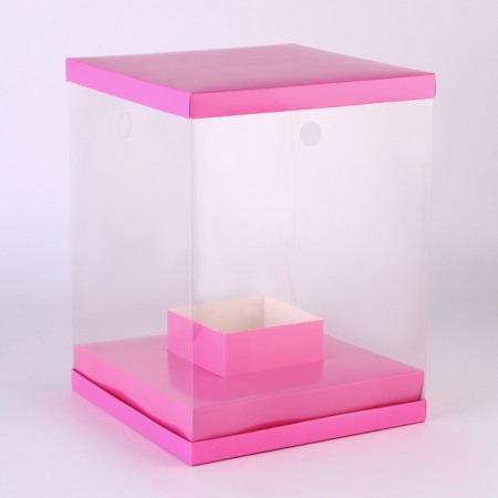 Box for flowers with a vase and PVC windows are folding, 23 x 30 x 23 cm, plain, pink-1