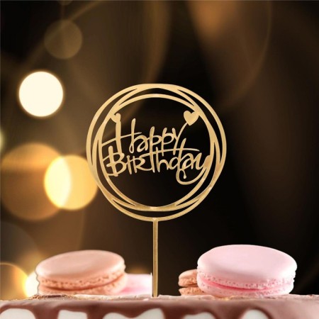 Topper "Happy Birthday", circle, gold color-1