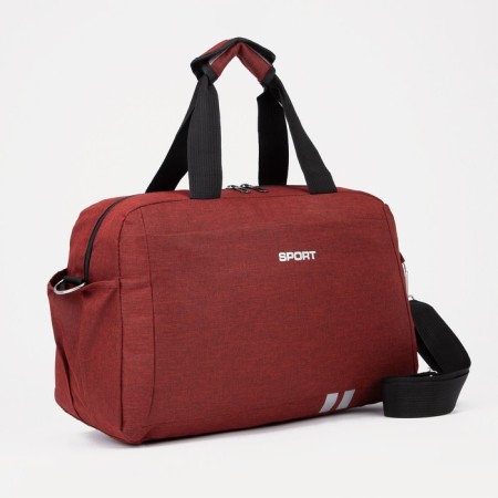 Sports bag with lightning, 3 outer pockets, burgundy color