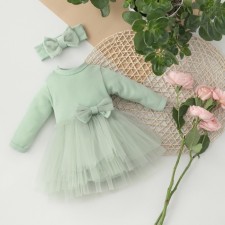 Платье боди с повязкой на голову KinDerLITTO «Трио», рост 74-80 см, цвет полынь