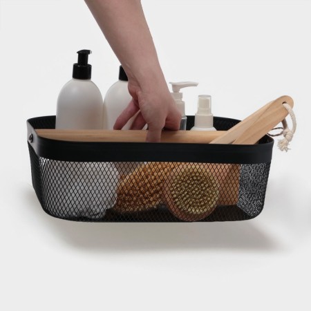 Universal Basket LADOM "Halves", rectangular, with a pen, 32.5 × 24.5 × 11.5 cm, black-6
