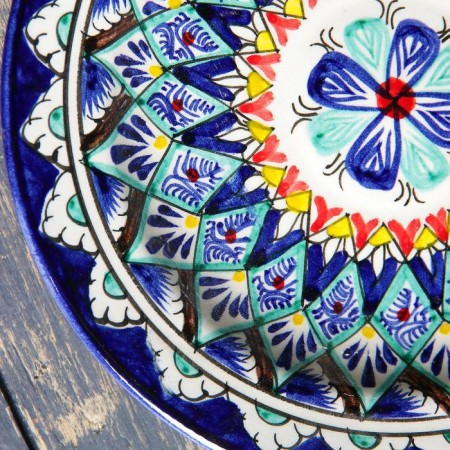 Plate of the Rishtan ceramics "Flowers", blue, flat, 17 cm, mix-2