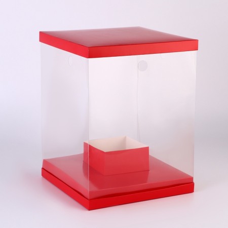 Box for flowers with a vase and PVC windows are folding, 23 x 30 x 23 cm, plain, red-1
