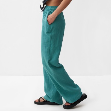 Women's trousers, free cut MIST MUSLIN size l, col. turquoise-2