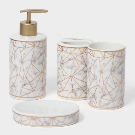 A set of accessories for the bathroom "Loft", 4 items (dispenser 250 ml, soap dish, 2 glasses), white color-4