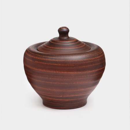 Smooth baking pot, with a lid, red clay, 4 l-5