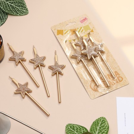 Set of candles for the cake, 4 pcs "Brilling stars", champagne-3