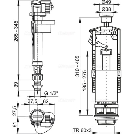 Graduation kit Alcaplast SA2000S 1/2 "Chrom, with a stop button, with a lower plate. Loading) 50752-1