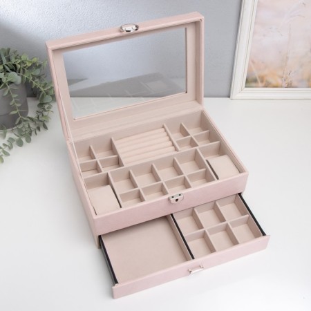 Casket to the leatherette for jewelry "Cabrine" pink 30.5x20x13.5 cm-2