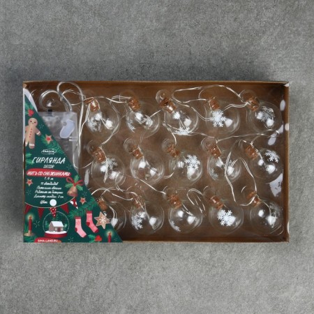 Garland “thread” 1.6 m with nozzles “balls with a snowflake”, IP20, silver thread, 15 LED, white glow, AAX2-3
