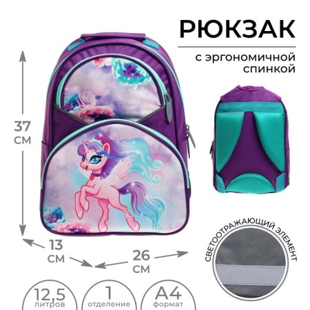 School backpack, 37 x 26 x 13 cm, ergonomic back, Calligrata Academy of Sciences "Unicorn"