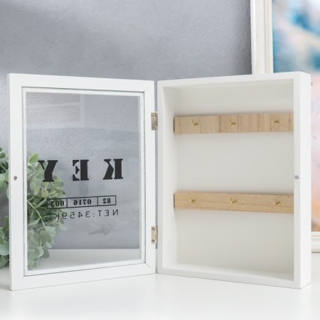 Keywood tree 6 hooks with glass white 18x5x24 cm-2